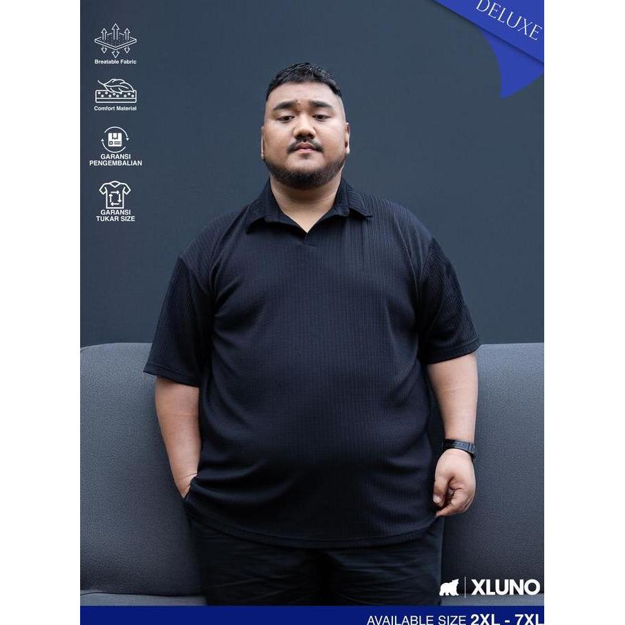 XLUNO Carl Polo Black Baju Polo Pria Jumbo Knit Big Size Lengan Pendek