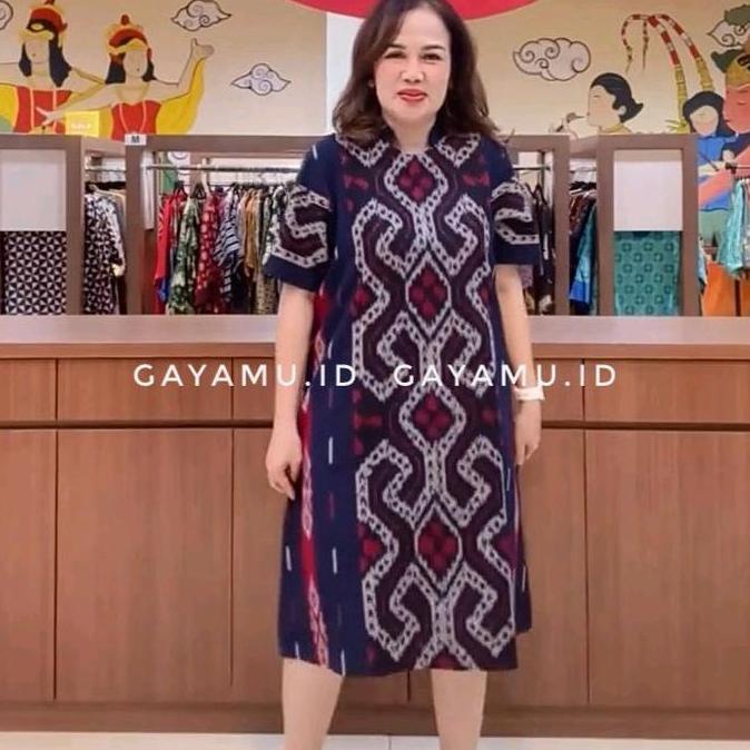 Termurah / Hot Sale Edna Dress Indigo Batik Gaun Wanita Elegan Dengan Motif Batik Klasik Dan Warna I