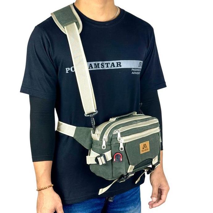 DV364 - POLO AMSTAR Tas Selempang Pria Multifungsi Waistbag Slingbag Kanvas Tas Pinggang Bahan Kanva