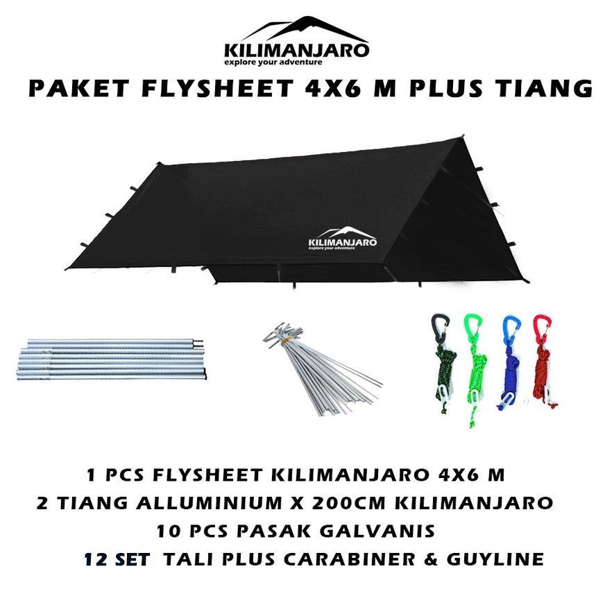 Paket Flysheet 4X6 M Plus Tiang Flysheet Kilimanjaro - Plus Pasak Dan Tali - Bivak
