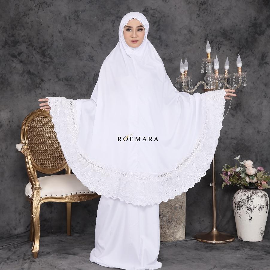Grosir Roemara - Mukena Dewasa Putih Polos Renda Bordir | Mukena Aisyah