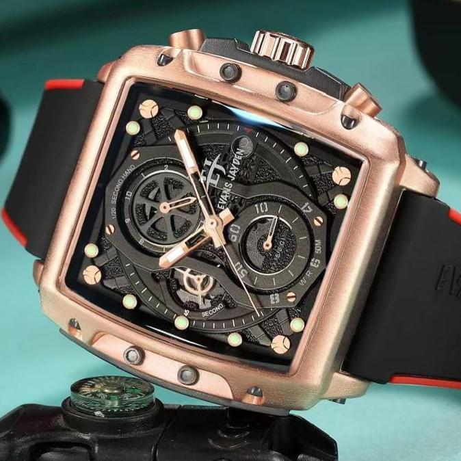 Evans Jayden Jam Tangan Pria 9550 Rubber Silicon Kaca Sapphire Chronograph Water Resistant 5 ATM jam