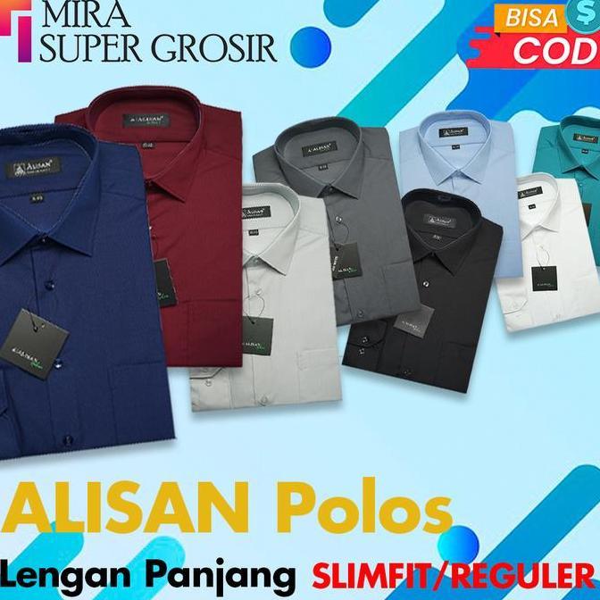 Alisan Kemeja Pria Polos Slim Fit Lengan Panjang Original Baju Atasan Kerja Cowo Alisan Formal Hem H