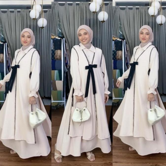 Joley Cloth - Almaira 2In1 Dress + Outer Baju Lepas Pasang Nyaman  Gamis Kekinian Outfit Elegant Gam