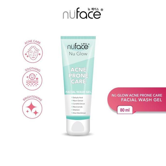 Langsung- Nuface Nu Glow Liquid Acne Prone Care Facial Wash Gel | Brighten & Supple Skin 80G Mencera