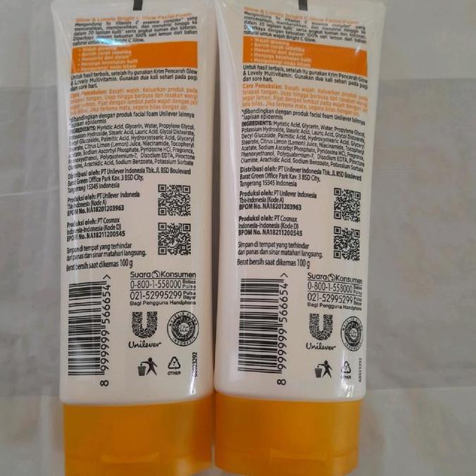 Langsung- Fair & Lovely Bright C Glow Facial Foam 100G - Paket Isi 2, Membersihkan Vitamin Wajah, Mu