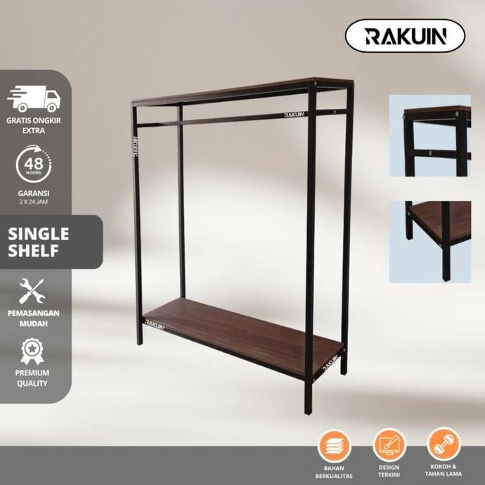 '' RAK SINGLE SHELF GAWANG BAJU MINIMALIS BESI DAN KAYU FURNITURE DISPLAY BAJU-GAMIS/ BESI KOKOH-RAK
