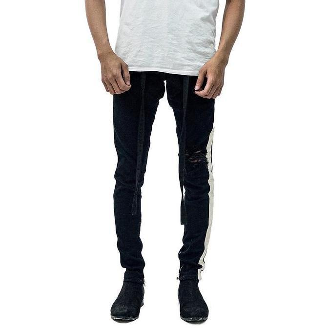 Larisyaa- M1 Mid Distressed - Black Dual Stripes - Celana Jeans