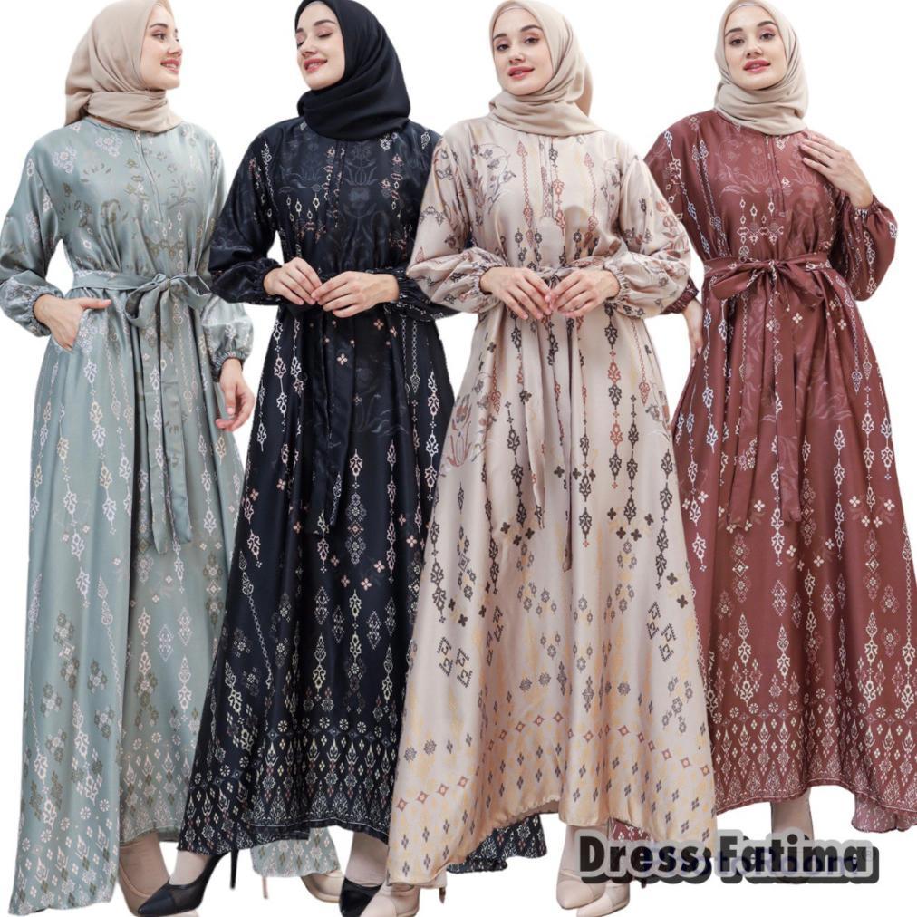 Dress Gamis Fatima Silky Bunga Baju Wanita Dress Wanita Pakaian Wanita