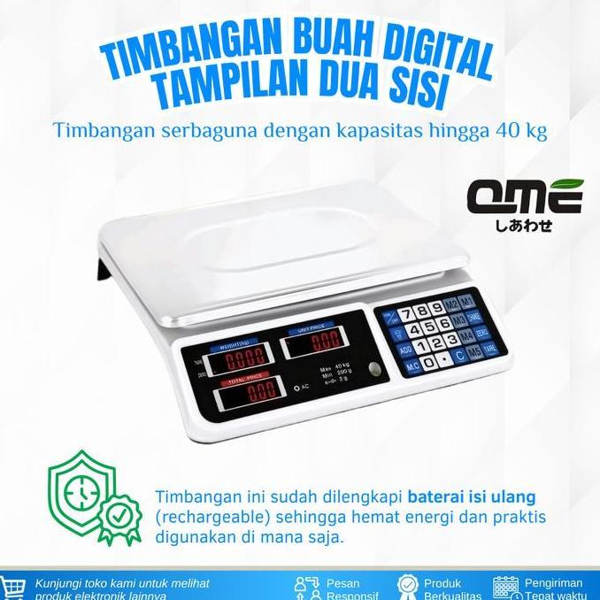 Qme Timbangan Buah Digital 40Kg Digital Computing Scale 40Kg Double Display Ori Co