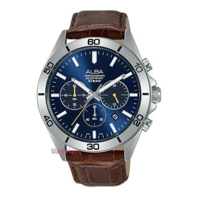 Ready WatchHappy Alba AT3H31X1 Men BLUE DIAL Chrono Leather AT3H31 ORIGINAL