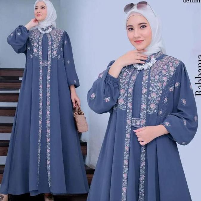 Diskont Dress Rabbani/ Gamis Ceruty Babydoll Mix Bordir Super Jumbo Ld 130Cm / Gamis Kondangan Wanit