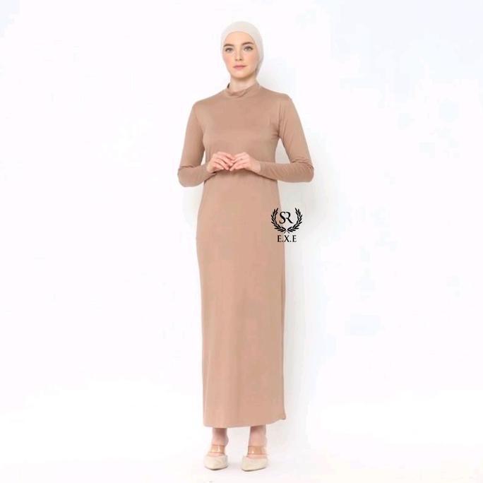Sekarangaja- Inner Dress Lengan Panjang Bahan Jersey Spandek Dalaman Fit Gamis  Manset  Melar  Musli