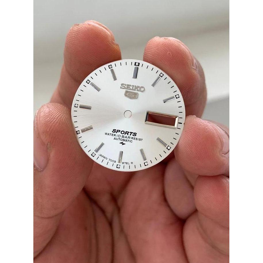 Plat dial jam tangan seiko silver 28,5mm 7009 7s26 7s36 dial jam seiko 5 sport