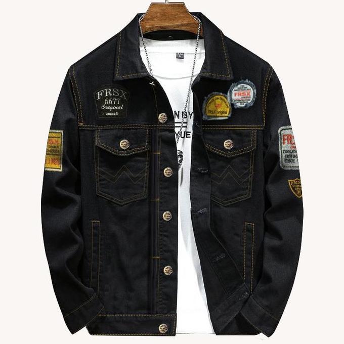 Larisyaa- Jaket Jeans Tempel Hitam Pria Wanita Panjang Motif Blazer Casual Formal