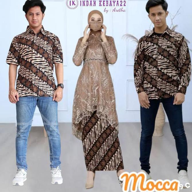 Couple Kebaya Lamaran Tunik Payet Lesti Brokat Tile Modern Elegan Pasangan Kemeja Batik Pria Katun S