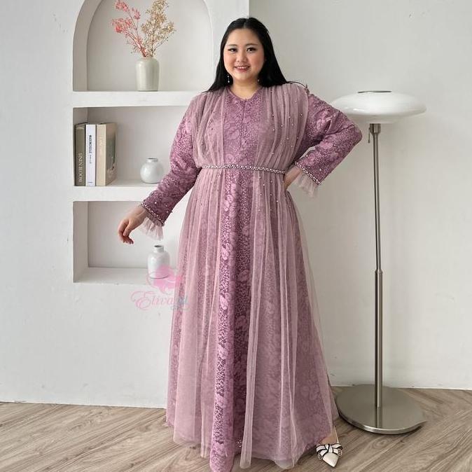 Sekarangaja- Super Jumbo Gamis Maretha Brukat Mewah Ld 130 140 150 Cm Pesta Mutiara Tile