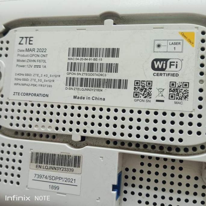 ROUTER ONT GPON ZTE INDIHOME F670L DUALBAND PORT BIRU 2.4 GHz dan 5 GHz (BEKAS NORMAL)