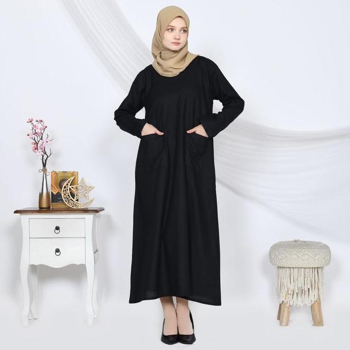 Terlaris Sandra Midi Dres Gamis Polos Maxi Dres  Bahan Katun Linen Muslim Wanita