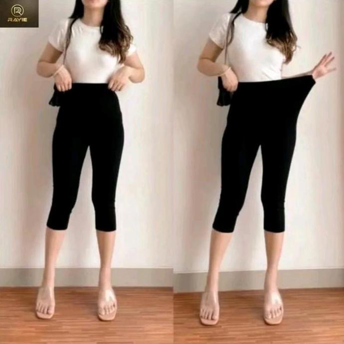 DB67 - LEGGING KAOS 3/4 SOFT RAYON - Legging Pendek Bawah Lutut - Celana Wanita Tebal Hitam Nyaman