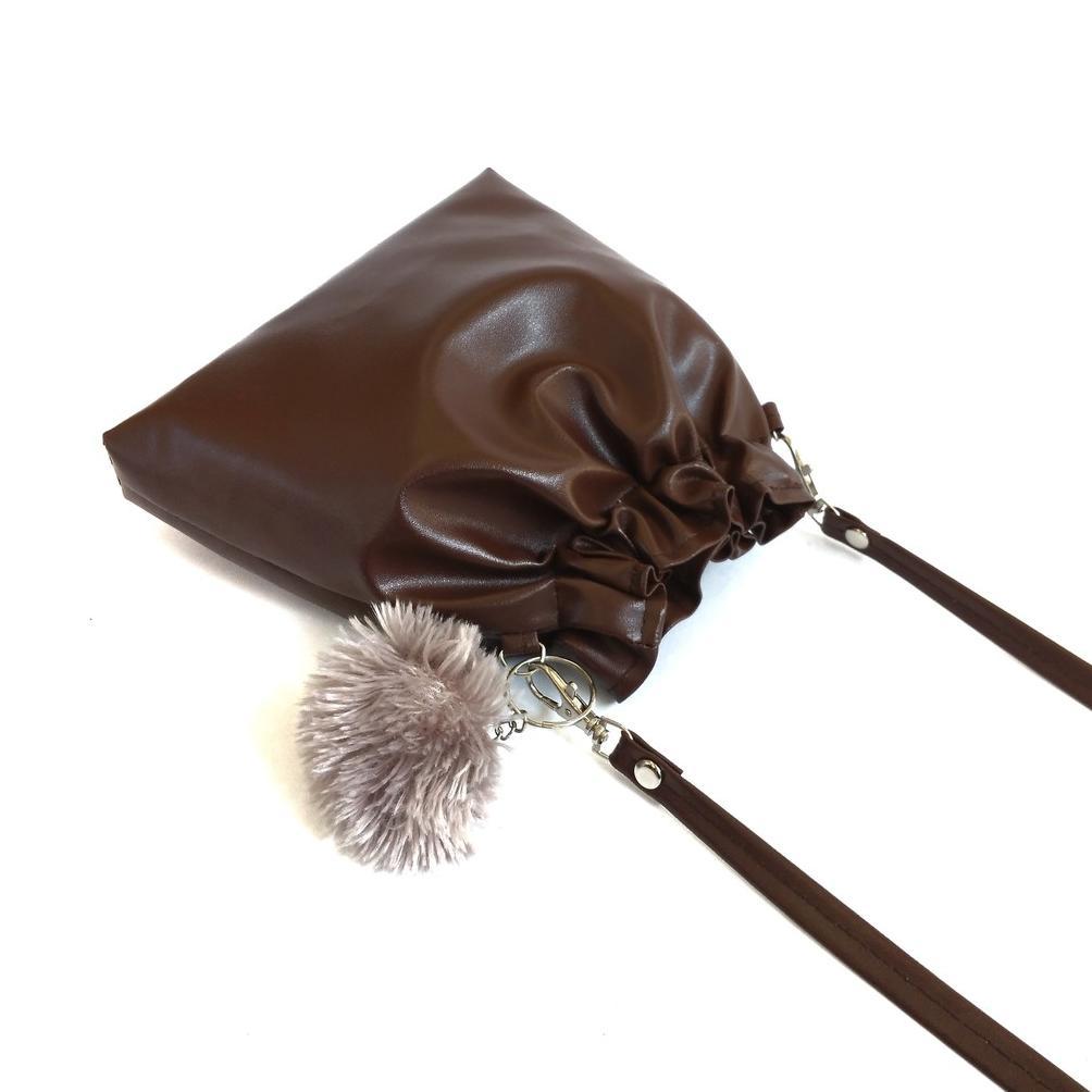NEW PRODUCT SLING BAG KERUT POMPOM - Tas Mini Selempang Wanita + Gantungan Bulu Pom Pom Lucu Murah