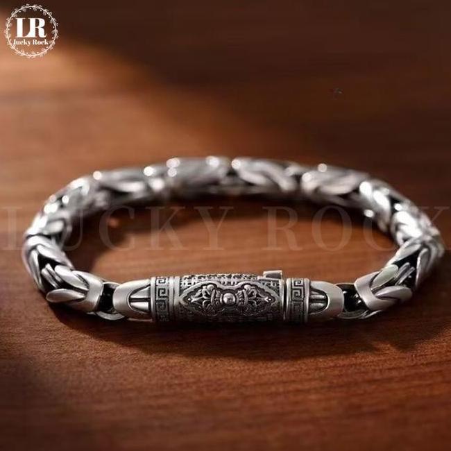 Lr1152 Gelang Pria Perak Thailand Gelang Perak Ukiran Vajra Gaya Tiongkok Anti Karat Tidak Pudar Had