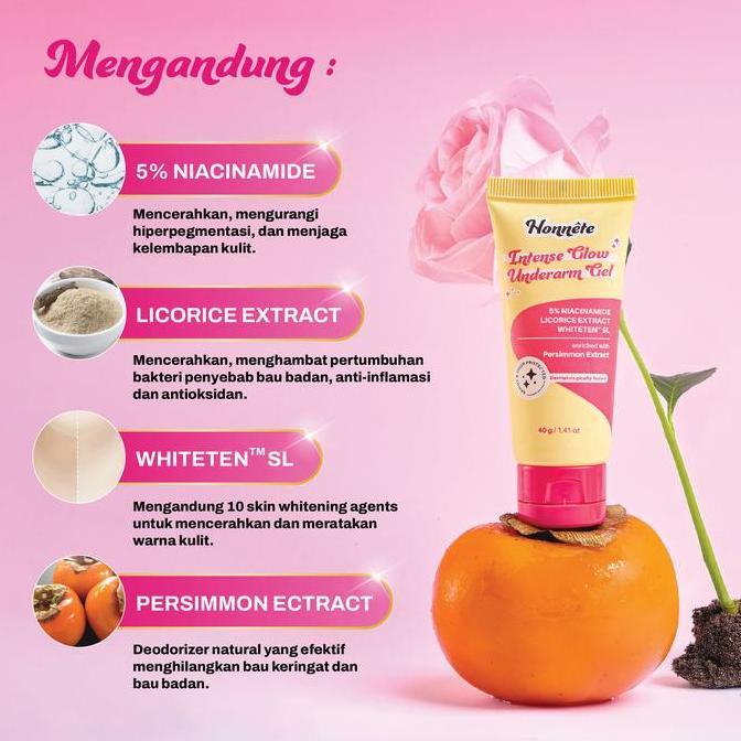 Skinwill- Honnete Intense Glow Underarm Gel 40G - Gel Pencerah Ketiak 5% Niacinamide Anti Bau Badan 