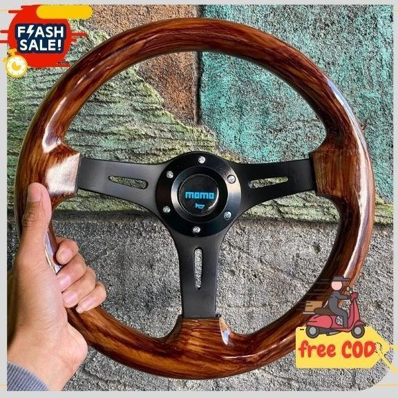 Stir racing variasi spoer kayu - stir kemudi wood momo variasi mobil universal