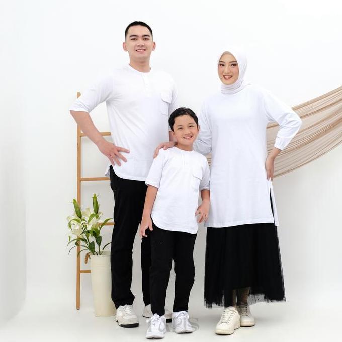 TEESHIRT - Set Couple keluarga Koko dan Tunik / Gamis Ibu Anak Muslim Atasan Bahan Katun combed 20s 