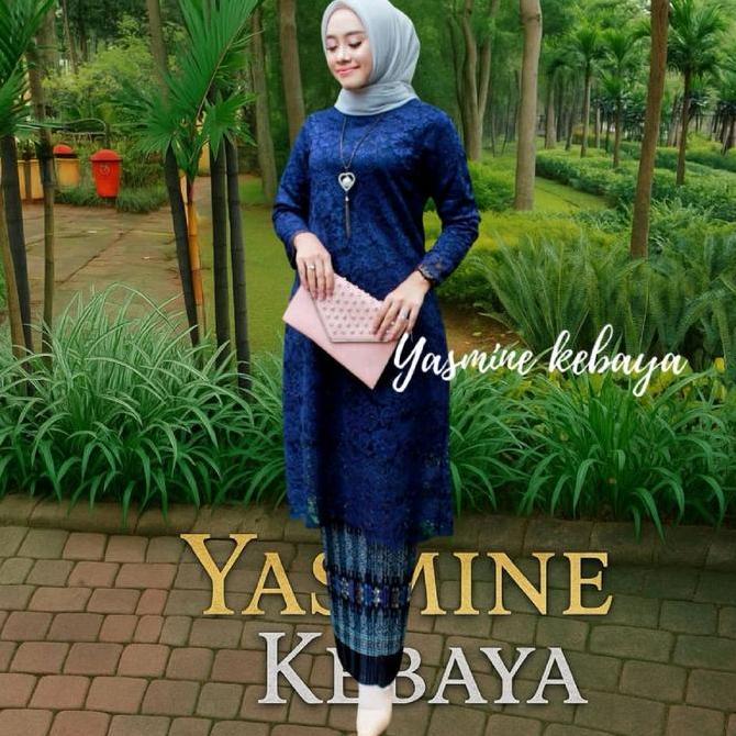 Baju Couple Kebaya Brokat Tunik Kancing Payet Biru Dongker Set Rok Plisket Batik Wanita Couple Sarim