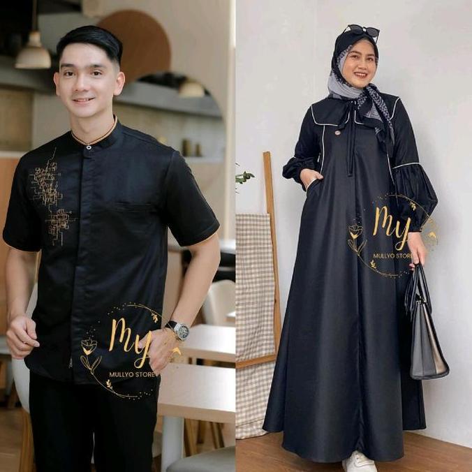 Couple Baju muslim couple baju koko bordir couple gamis abaya Toyobo premium Lebaran
