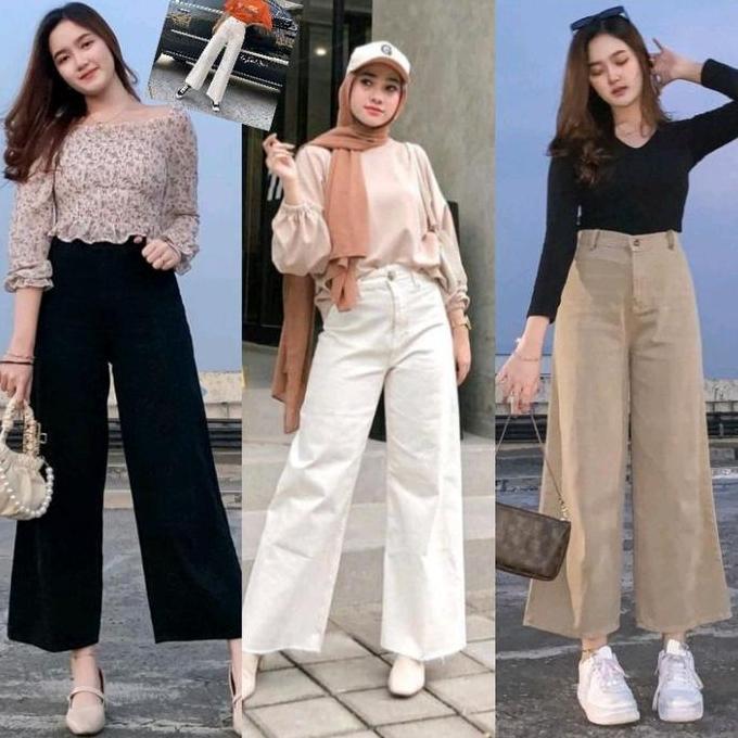 Murah  Kulot Higtwaist Wanita/Kulot Jeans Wanita Cream/Mozza Kulot Jeans