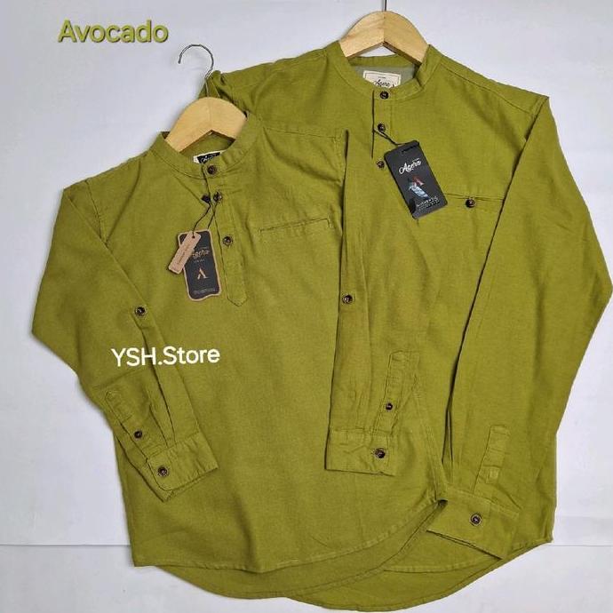 Avocado Baju koko Couple Ayah dan Anak Lengan Panjang dan Pendek Kancing Setengah Agera Original