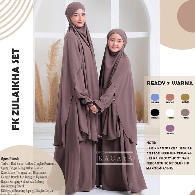 Gamis Couple Ibu dan Anak Perempuan Muslimah French Khimar Zulaikha Full Set dengan Cadar Bahan Crin