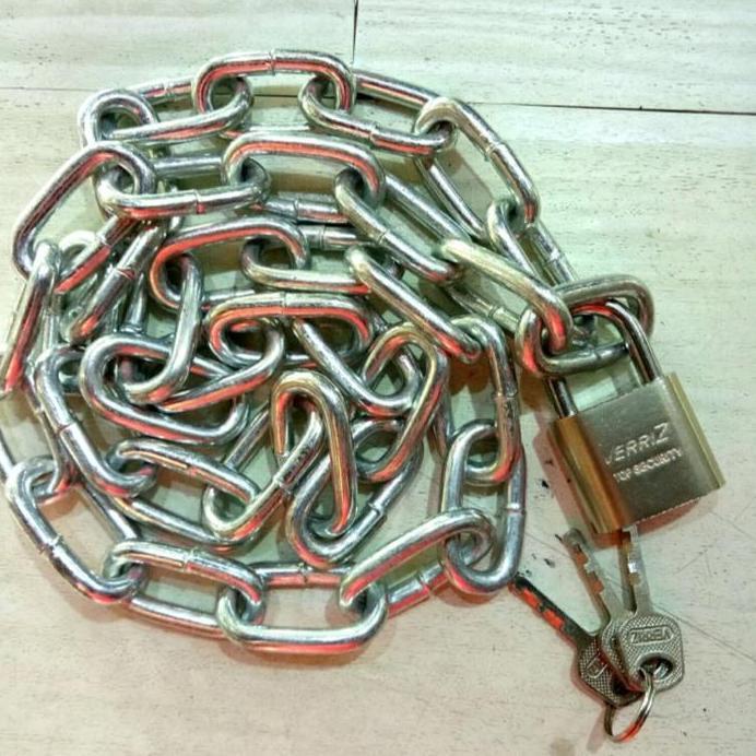 rantai+gembok rantai 3 meter + gembok 30mm   rante besi 5mm rantai pagar murah