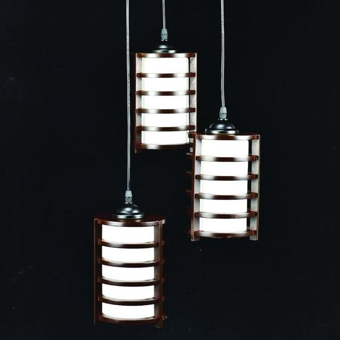 Ready stock Lampu hias gantung isi 3 pcs model terbaru bahan kaca + kayu minimalis