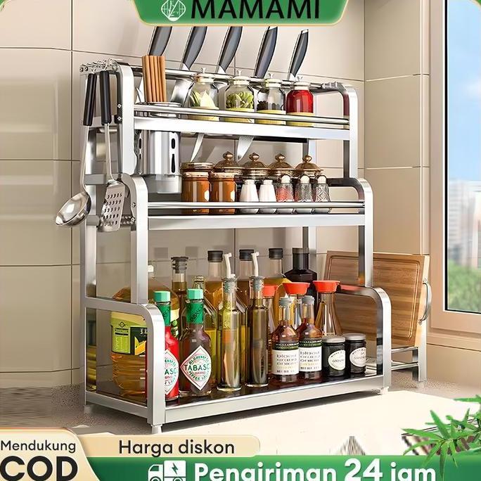 BRAGANZ Rak Bumbu Dapur Stainless Steel Rak Botol Bumbu Rak Bumbu Rak Penyimpanan Bumbu Dapur Rak bu