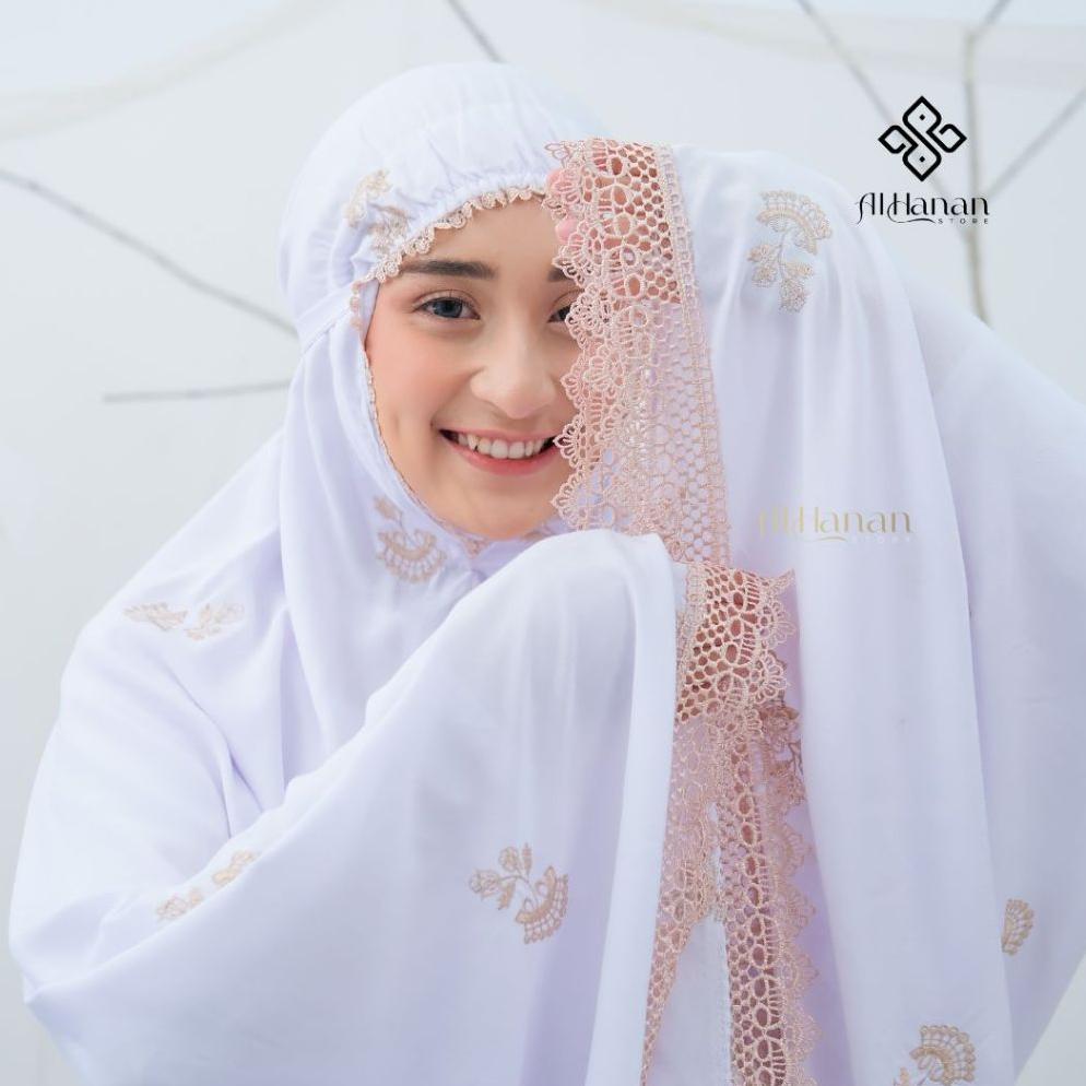 Promo  Alhanan - Mukena Dewasa Bordir Mewah Terbaru Jasmin Putih Mukenah Rayon