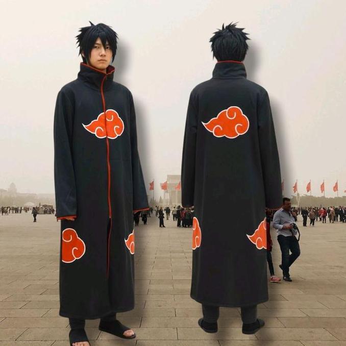 Jubah cosplay naruto Akatsuki Panjang Pria Hitam Zipper Dewasa dan anak