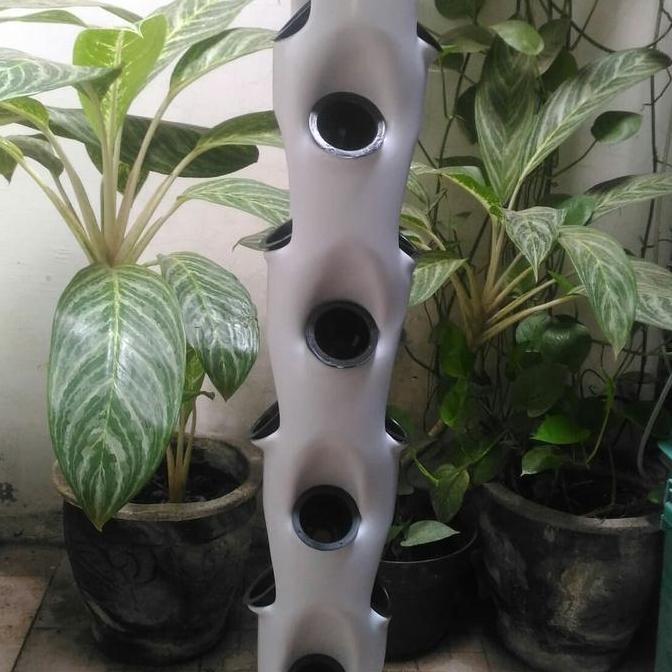 Promo POT TOWER VERTIKAL HIDROPONIK 4 INCH 1 M 24 LUBANG INCLUDE NETPOT Diskon