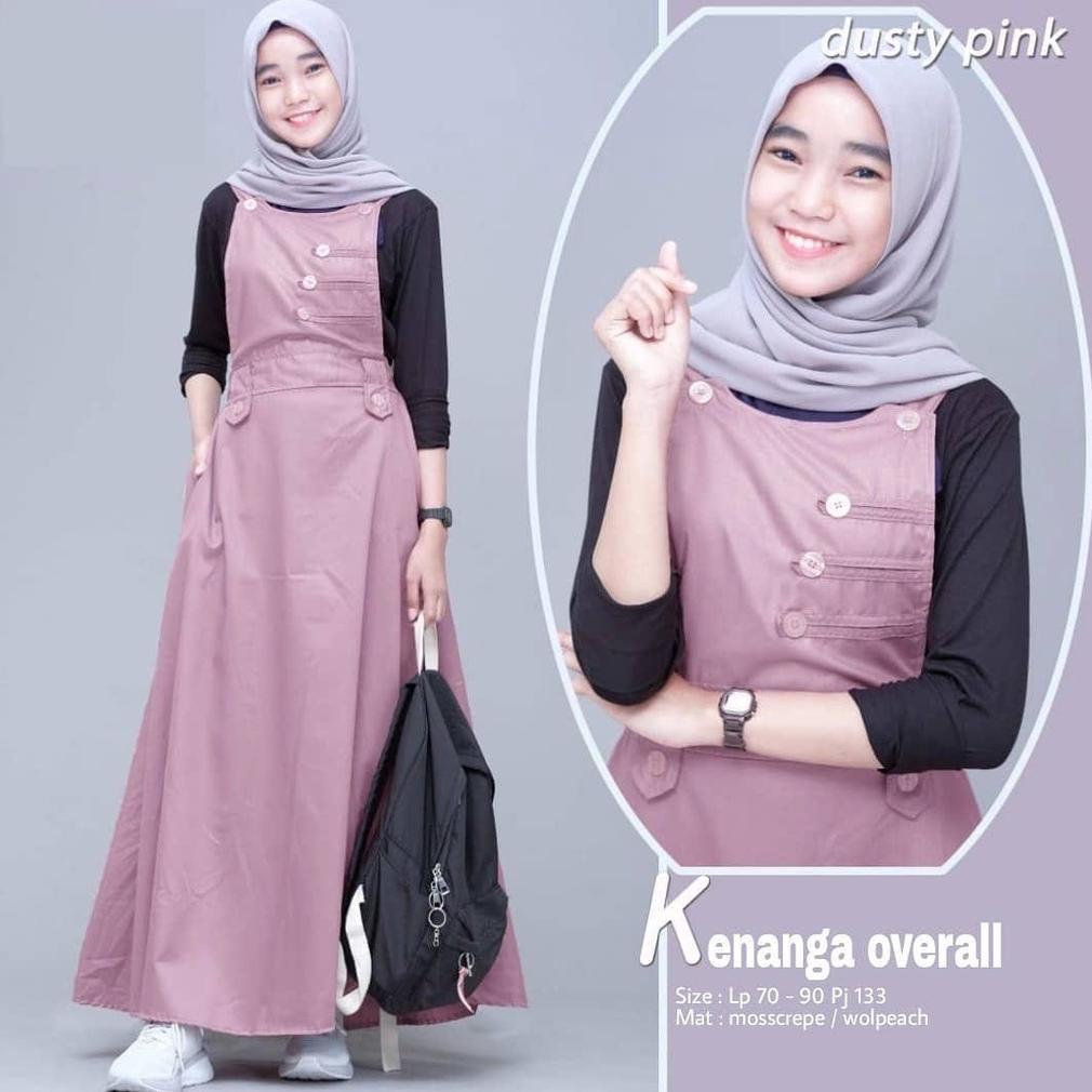 Bergaransi [ Free Ongkir ] Setelan Overall Wanita / Set Overall Kodok / Baju Set Muslim / Overall Ke