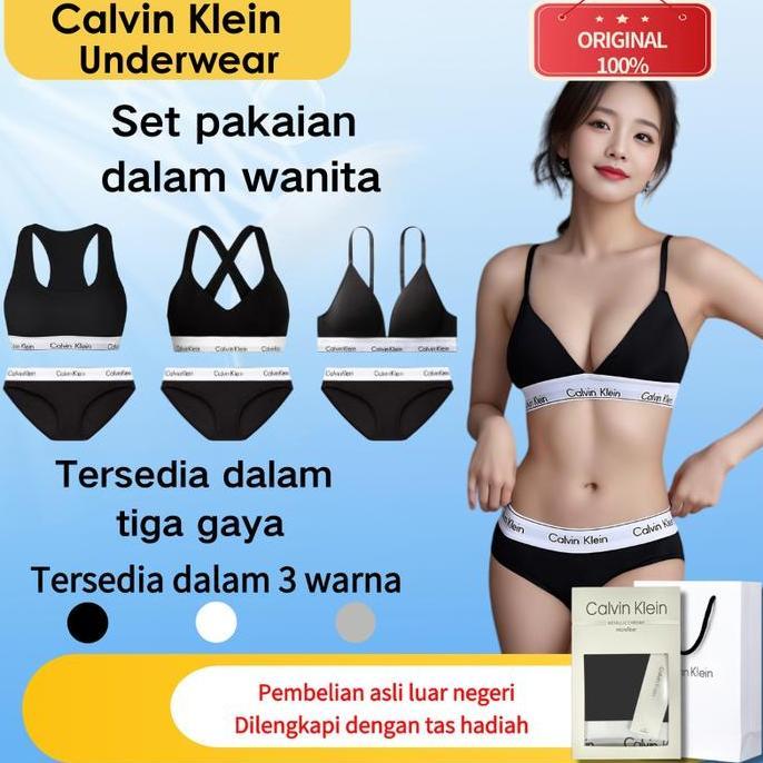 andalusiah45 - set pakaian dalam wanita calvin klein asli - bra olahraga tanpa kawat dan celana dala