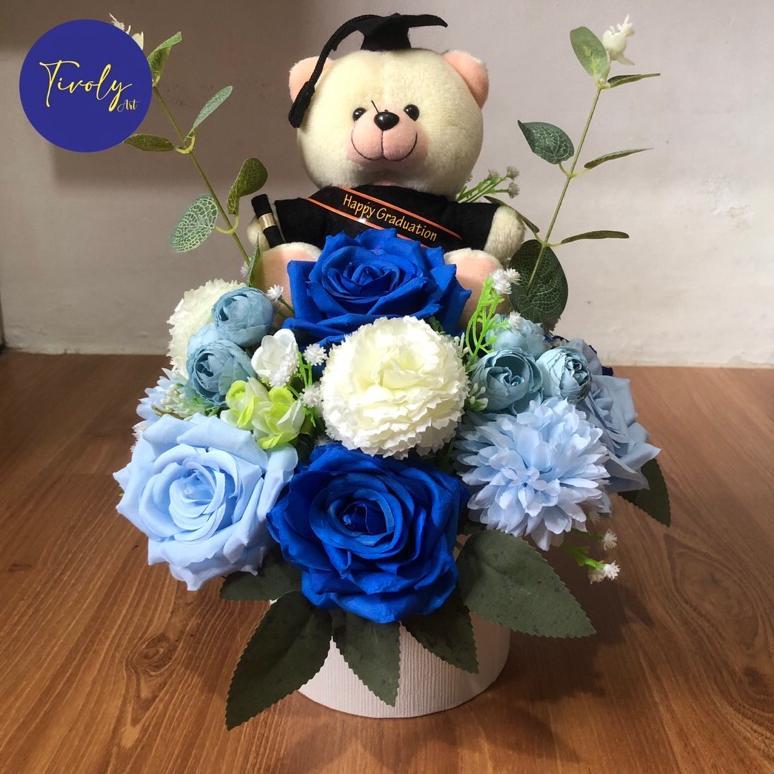 [Hello.missflorist] Bloom Box Flower Artificial | Bloom Box Wisuda | Buket Bunga Wisuda + Boneka
