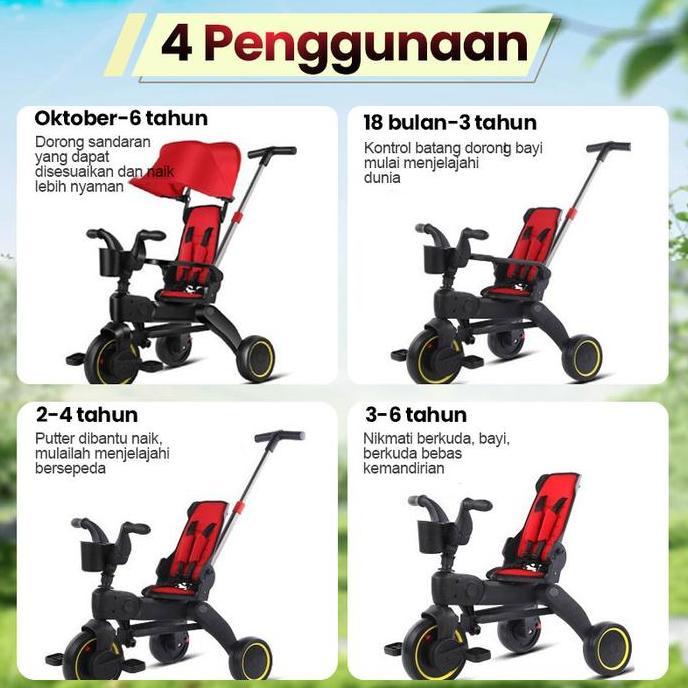 Sepeda Anak Roda 3 Bayi 1 Tahun Travelling Tricycle Multifungsi Bisa Putar Dan Berbaring - New Desig