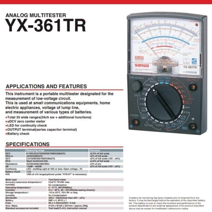 Sanwa YX-361TR Analog Multimeter Multitester Avometer Sanwa Murah