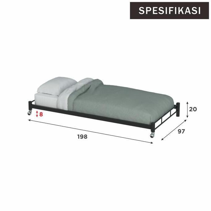 Ranjang Besi sorong minimalis 90 x190| Dipan Rangka Tempat Tidur Besi