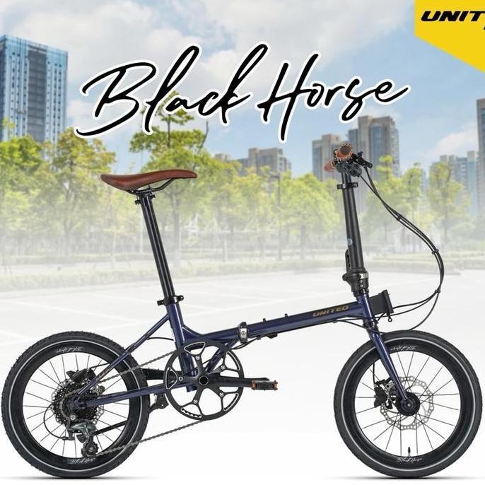 Terlaris Sepeda Lipat / Folding Bike Chromoly 16 Inch United Black Horse 10 Speed