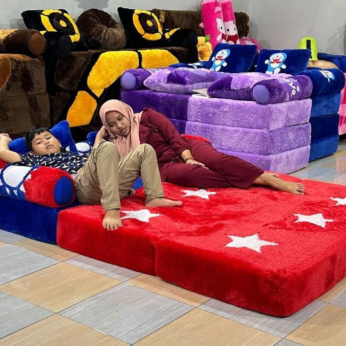 Terlaris Sofabed Kasur Lipat Tiga Sofa Kursi Bahan Bulu Rasfur Motif Karakter Anak 150X200X10