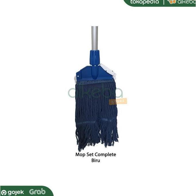 Mop Pel Set Komplit Biru / tongkat + mop holder + kain refill mop biru