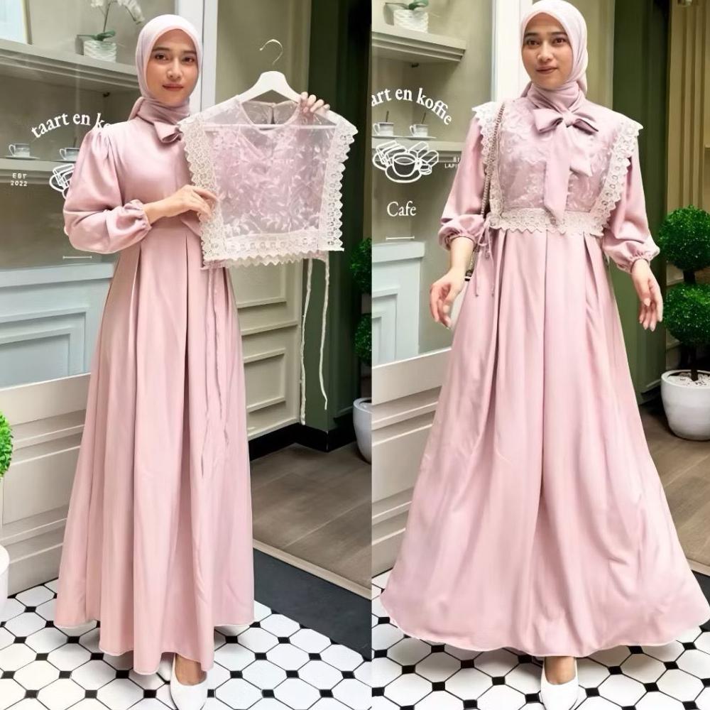 LIMITED Maharaja Elegance - Dress Putih Gamis Busui Muslimah LOLI Wanita Model Rompi Tille Bordir de